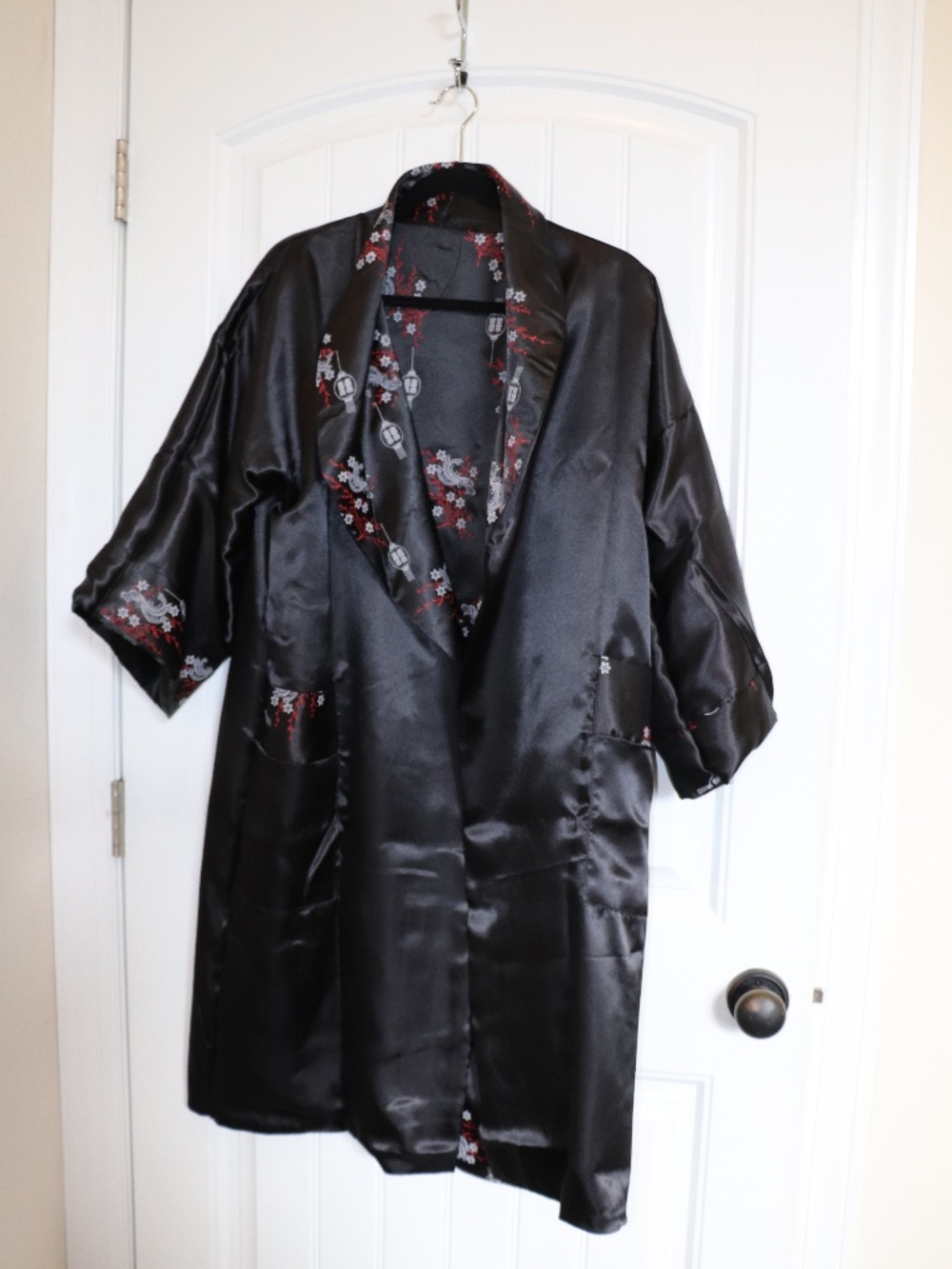 THAI SILK Reversible DRAGON EMBROIDERED Tie Belt/Pocket JAPANESE Kimono Sz L - Picture 9 of 12